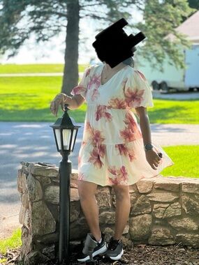 Nine West White Mini Dress with Pink Floral Print